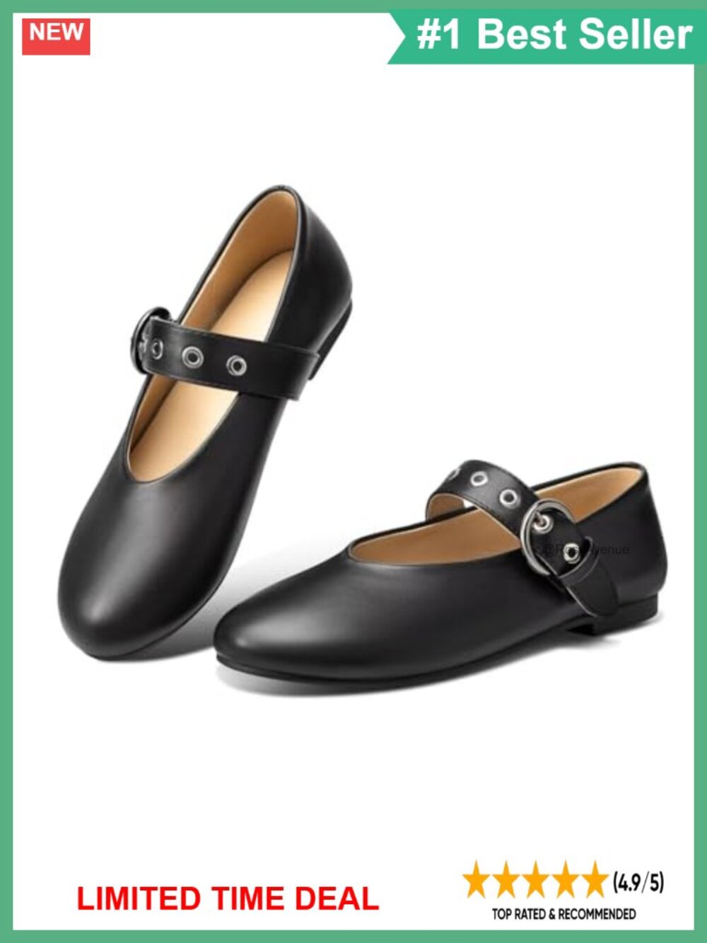 Mary Jane Flats Leather Ankle Strap Ballet Flats Comfortable Work Office Shoes
